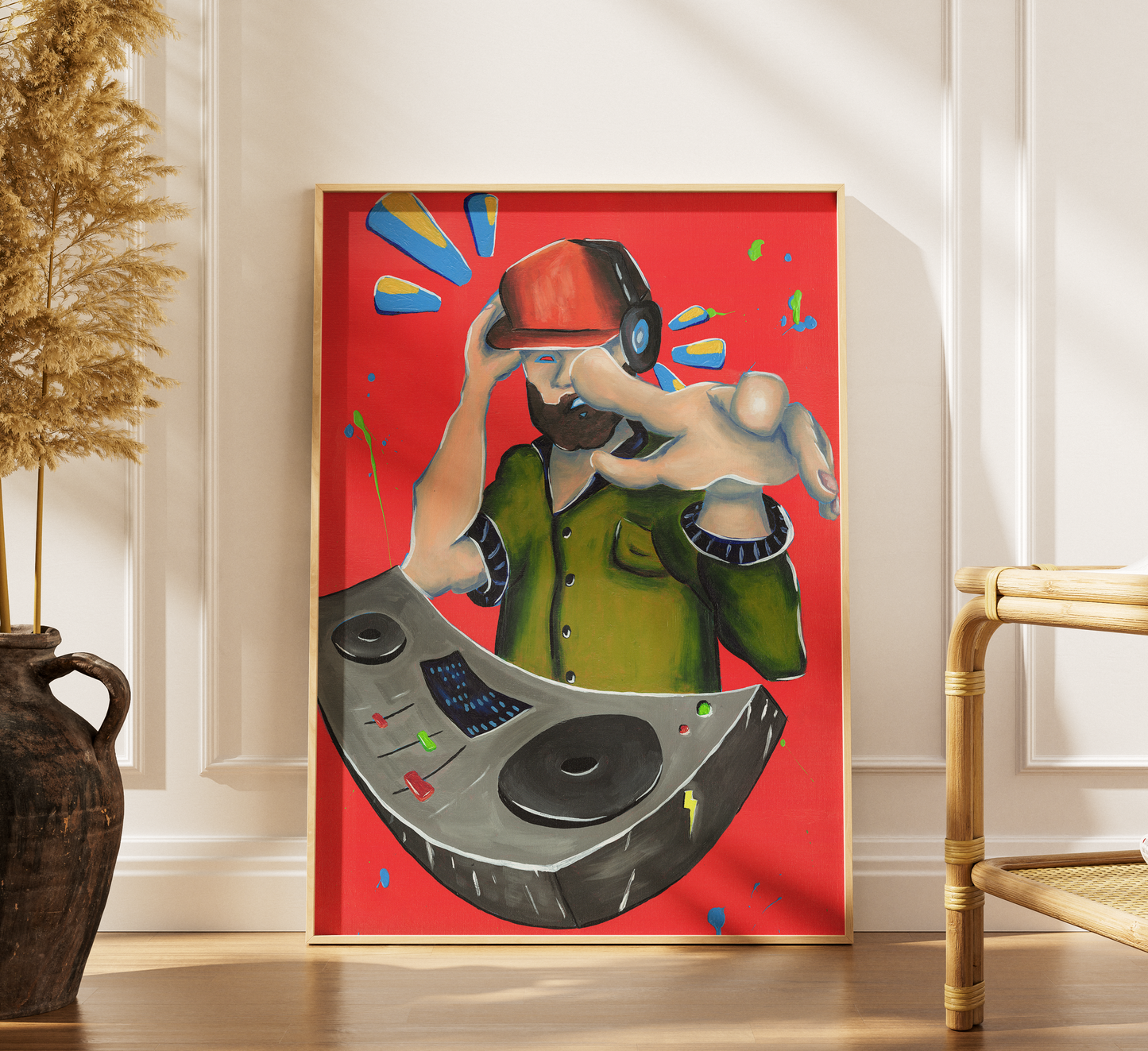 DJ Turntable Art Print | Vibrant Music Room Decor Poster