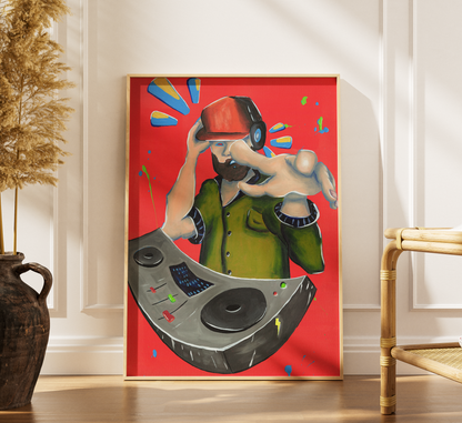 DJ Turntable Art Print | Vibrant Music Room Decor Poster