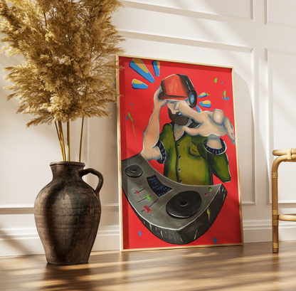 DJ Turntable Art Print | Vibrant Music Room Decor Poster