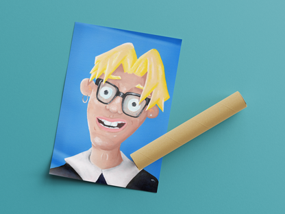 NERD - Cartoon Portrait Poster, Thick Matte Paper Accent Print